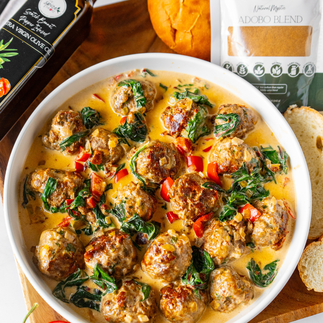 Adobo turkey meatballs seasoned with Caribbean spice blend